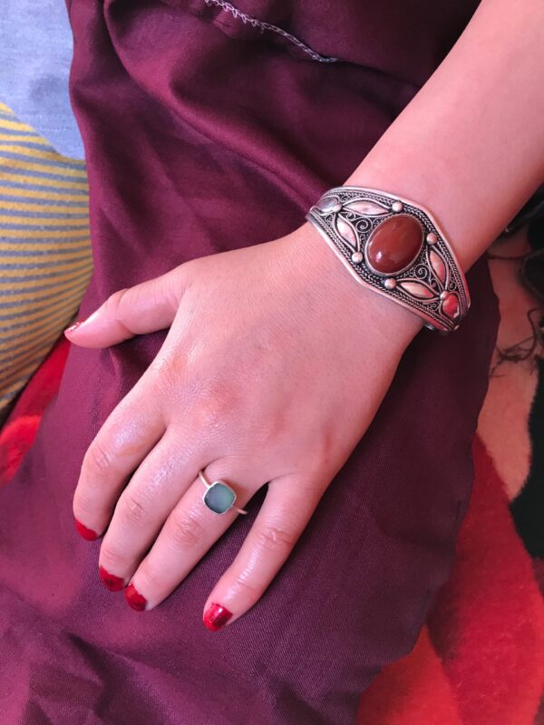 bijoux marocain, argent bracelet 925 filigrane tiznit avec onyx marron , manchette argent 925 berbère marocain