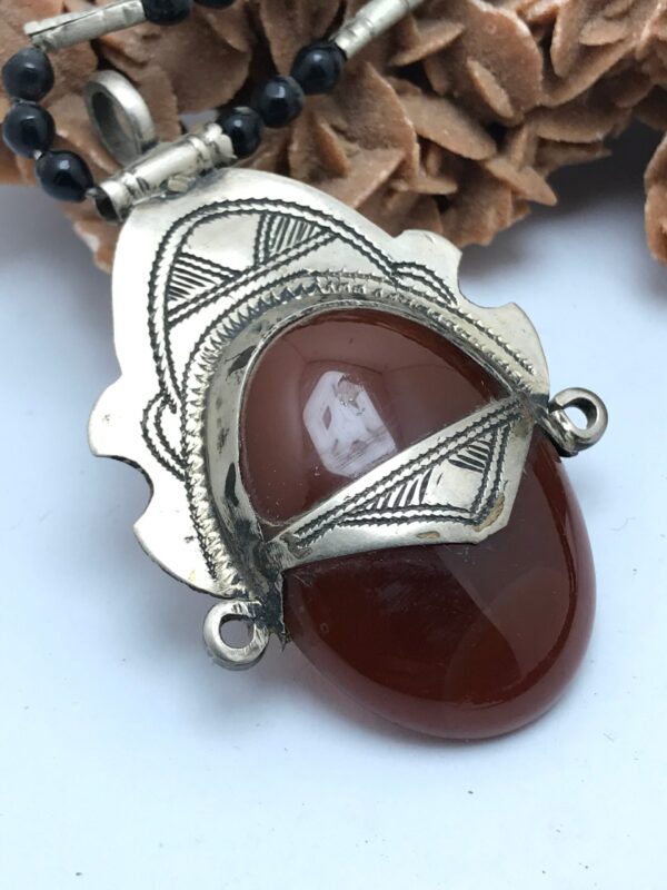 African Tuareg Tribal Jewelry Necklace with onyx red