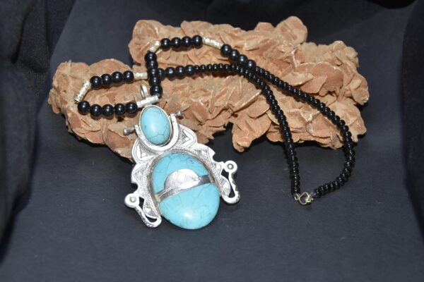 Tuareg Necklace Silver Handmade With Turquoise Naturel