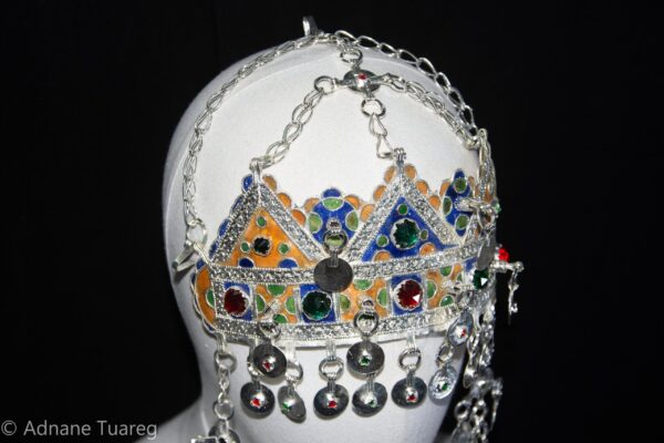 Berber Headdress , "TAOUNZA" Berber Head Ornament Plated silver, enamel, and glass beads - Tiznit region