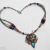 Collier en mosaïque turquoise ethnique, collier tibétain Charm, bijoux Boho Gypsy, amulette marocaine, style trible berbère,cadeau pour elle